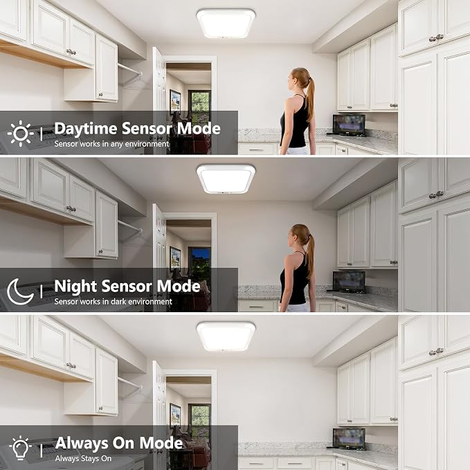 Rechargeable Motion Sensor Ceiling Light, Battery Closet Light 12 RGB Color | 8000mAh Wireless Battery Powered Shower Light Magnetic Mount, LED Cordless Stick On Overhead Ceiling Light for Pantry Hallway