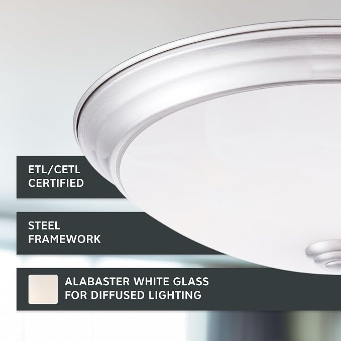 Designers Fountain 11 Inch Integrated LED Flush Mount Ceiling Light, 2-Pack, Alabaster White Glass Fixture for Kitchen, Bedroom, Bathroom, Hallway, Silver Finish, Energy Efficient, EVLED502C-35-2