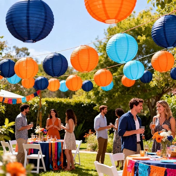 Orange and Blue Paper Lanterns 12Pcs Hanging Lantern for Birthday Party, Wedding, Home Decor, Baby Shower Festive Decoration