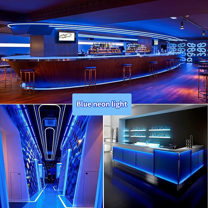SURNIE 50ft LED Neon Rope Lights - 110V Flex Blue Neon Light Outdoor Waterproof - DIY Neon Strip Lights for Bedroom, Flexible Cuttable Connectable Indoor Outdoor, Commercial Building Use