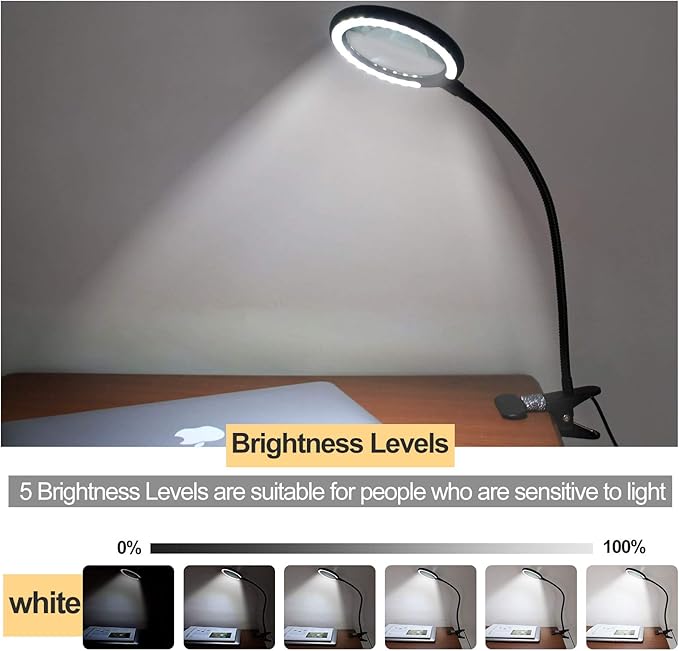 LED Magnifying Lamp with Clamp, Raweao 3X Lighted Magnifying Glass with Light for Reading, Seniors, Hobbies, Craft