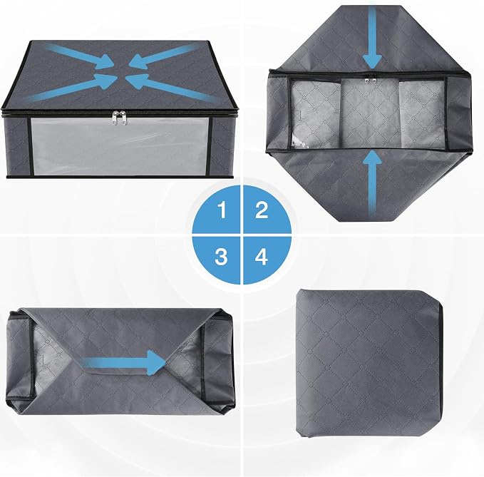 HomeHacks 3-Pack Clothes Organizer Storage Bags, 35L Storage Bins, Gray | Foldable Storage Box Container with Zippers, Clear Window, Reinforced Handles for Closet, Dorm, Pillows, Bedding, Sweater