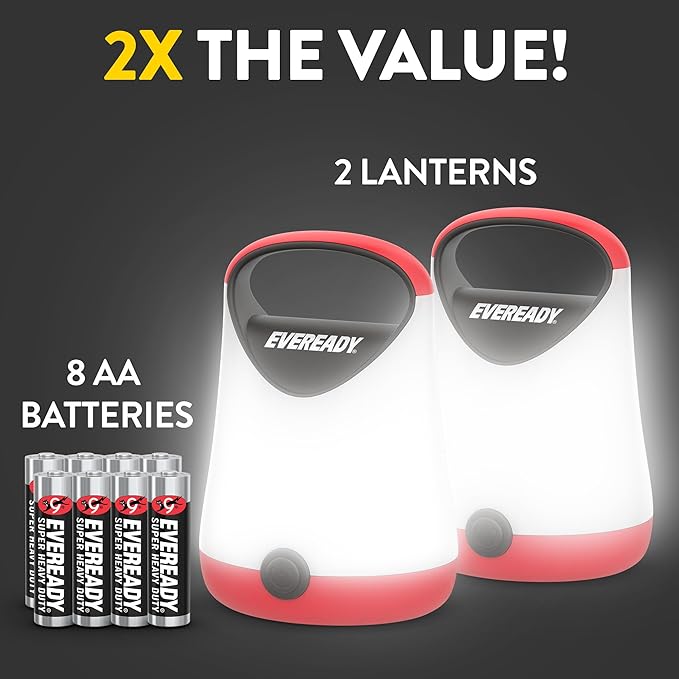 Eveready LED Camping Lantern X-250 (4-Pack), Super Bright Tent Lights, Rugged Water Resistant LED Lanterns, 100 Hour Run-time (Batteries Included), Red and Black