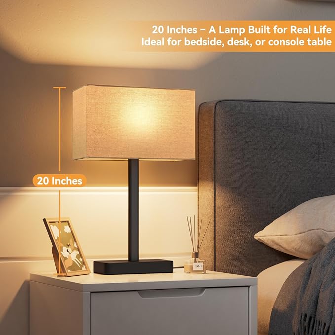 Hong-in Touch Lamps for Bedroom - 3-Way Dimmable Bedside Lamps Set of 2 with USB C+A, Beige Modern Table Lamp for Night Stands, Desk Lamp for Living Room Nightstand End Tables Bed Side