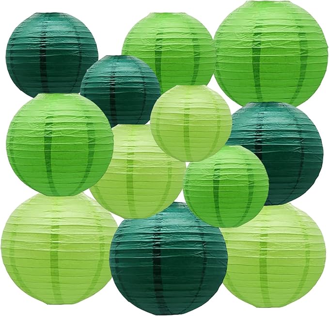 Green Paper Lanterns Decorative,Hanging Chinese Lanterns Indoor Outdoor for Birthday, Wedding, Christmas, Bridal, Home Decor, Ceiling Decorations(Size of 4”, 6”, 8”, 10”,12Pcs)