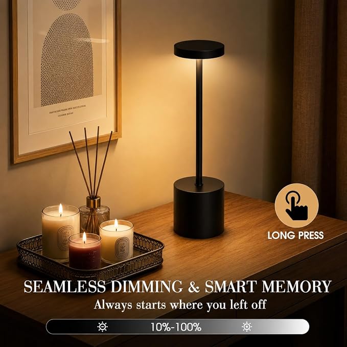 AUDLES Cordless Table Lamp, 5000mAh Rechargeable Lamp with Touch Control & Stepless Dimming, 3 Light Modes, IP54 Waterproof Portable Light for Dining Table, Patio, Bathroom, Power Outage (Black)