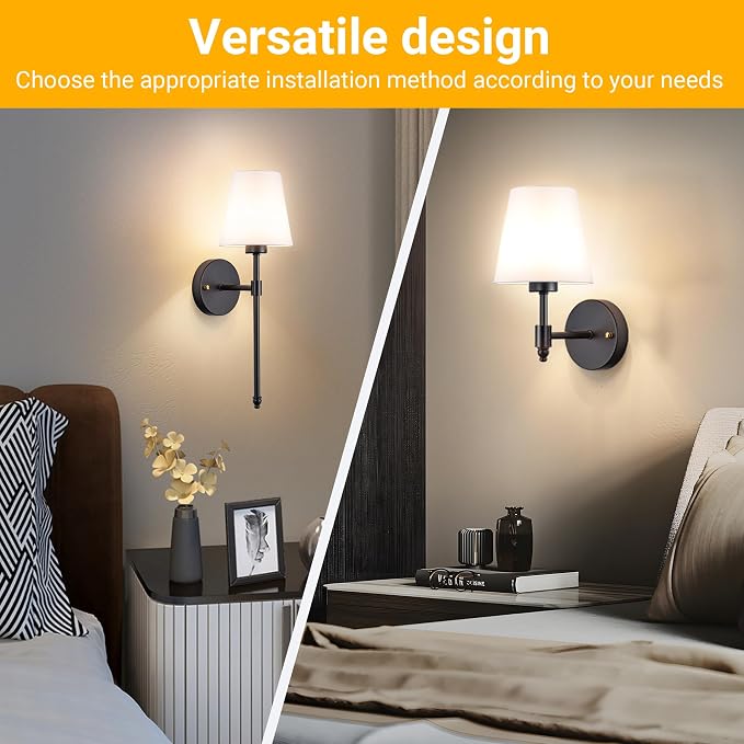 Vimhou Peel and Stick Wall Sconces, Stick On Wall Sconce Set of 2, Battery Operated Wireless Wall Light, No Drill Adhesive Wall Lamp, Corn Bulb with 10000mAh Rechargeable Battery, Bedroom Wall Decor