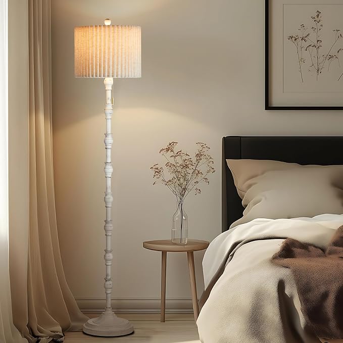 63.5'' Floor Lamps for Living Room, Farmhouse Floor Lamp for Bedroom with 3 Color Temperatures, Vintage Standing Lamps for Living Room, Living Room Light, Chain Switch, Bulb Included, White