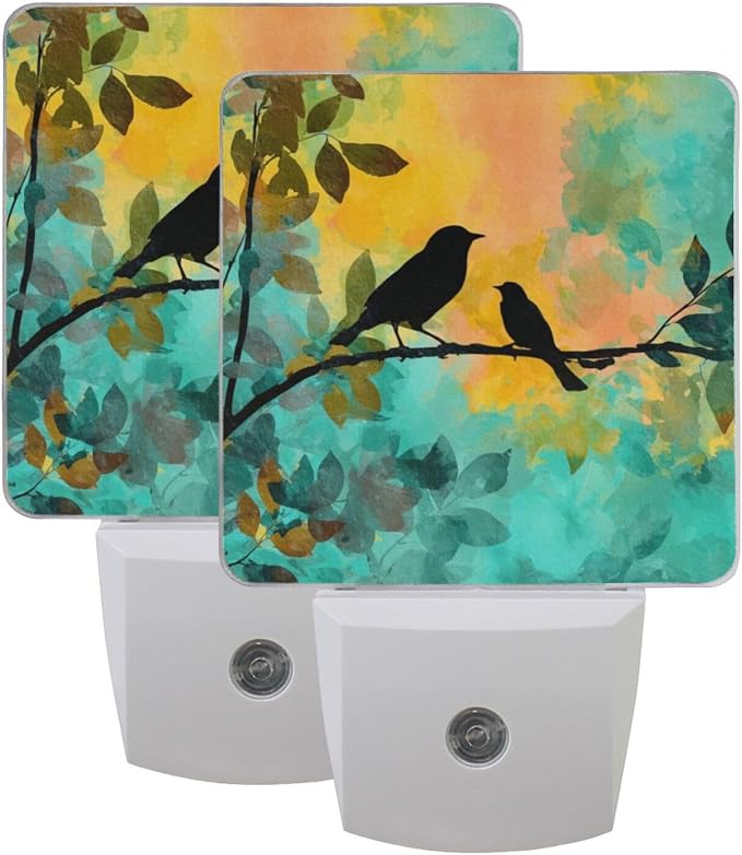 Black Bird Orange Green Night Light Dusk to Dawn Sensor LED Night Dimmable Nightlight Lights Plug into Wall for Living Room