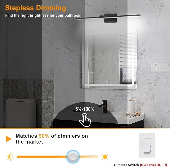 LED Bathroom Vanity Light, Modern Bathroom Light Fixture Over Mirror (3000K/4000K/6000K, Dimmable), Vanity Light Bar with Angle Adjustable, 40 Inch, Black