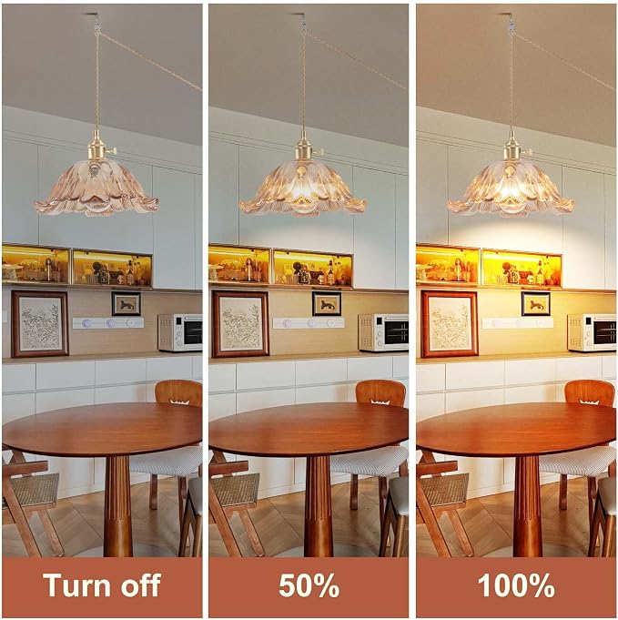 Plug in Pendant Light Fixtures,Hanging Light Fixture Flower Amber Glass Pendant Light 11 inch E26 Pendant Lighting for Kitchen Island, Bedroom, Dining Room, Living Room