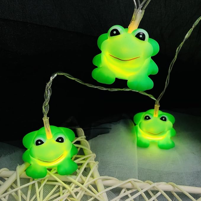 Cute Frog Night Lights Green Frogs String Light Battery Operated Farmland Animal Garland Lamp for Bedroom Holiday Christmas Decortion