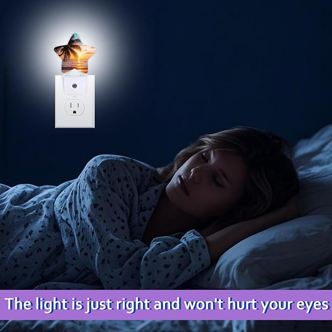 Tropical Palm Tree Night Lights Plug Into Wall Decorative,Summer Beach Ocean Sleep Friendly Lamp, Energy Efficient Dusk-to-Dawn Sensor Nightlights for Kid Bedroom Nursery Bathroom