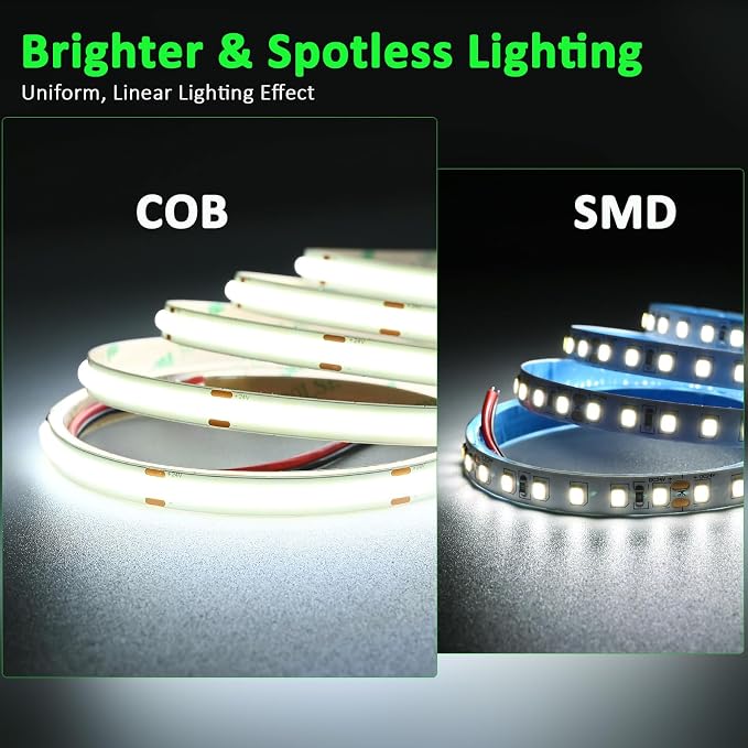 JOYLIT 50FT COB LED Strip Lights 24V 6000K Dotless 480LEDs/M Indoor IP20 | Consistent Brightness, CRI90+, Cool White, Dimmable, Cuttable, 3M Adhesive, For Bedroom, Cabinet (Power Supply Not Included)