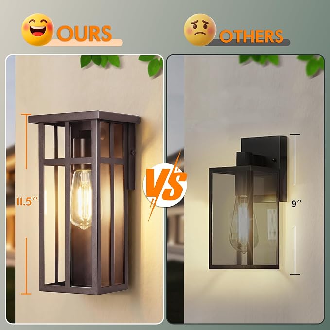 Outdoor Wall Light Fixtures, Modern Brown Porch Wall Lanterns | Waterproof Construction & Durable Metal, Rust-Resistant, Quick & Easy Installation, Clear Glass Shades & Standard E26 Socket