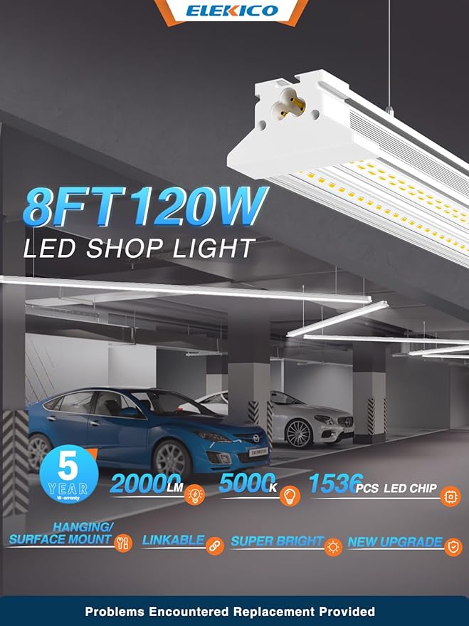 Super Bright 120W 5000K 20000LM Led Shop Lights 8FT Hanging&Surface Mount | New Upgrade 8FT Led Shop Light 10Pack 8' Linkable Ceiling Lighting Garage Lights for Garage Workshop Shop Warehouse Workbench