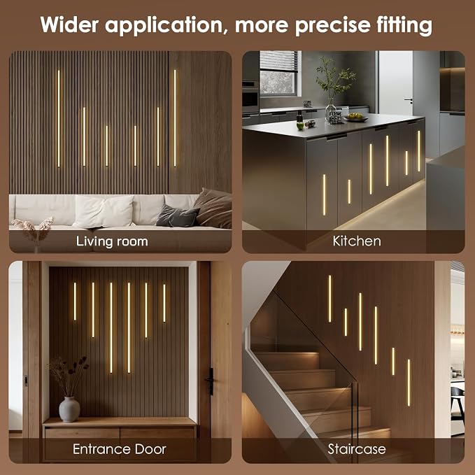 Slat Wall Lights for Wood Panel-6PCS LED Recessed Lighting Kit | White Light Cover Adhesive Black LED Light for Wood Slat Wall Panels,Dimmable& Touch 3000K Led Strip Lights