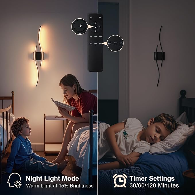 KARTOOSH Wireless Wall Sconces Set of 2, Dimmable LED Sconce with Remote | Battery Operated Wall Sconce with 3 CCT Night-Light Timer Memory Modern Wall Sconces for Living Room, Hallway, Bedroom