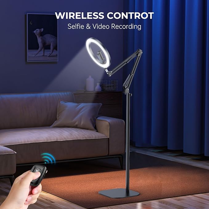 12" Ring Light with Stand Tripod for iPhone, Overhead Phone Camera Mount, Adjustable 72" Height Tripod Holder Floor, Phone Stand for Video Recording Filming Streaming Cooking TikTok YouTube, CRI >95