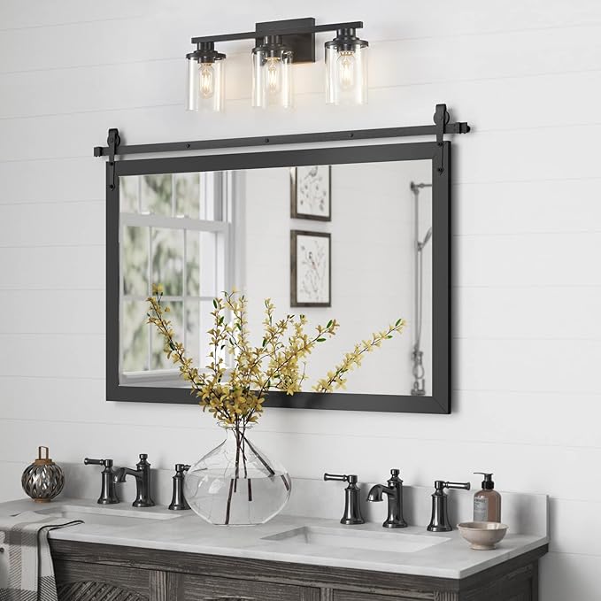 stambord 3 Light Black Bathroom Vanity Light Fixtures with Clear Glass Shade, Modern Wall Sconces Lighting for Bathroom Over Mirror