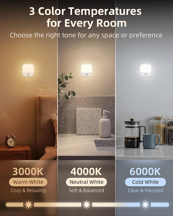 EZVALO Rechargeable Motion Sensor Night Lights, 2 Pack Magnetic Stick-On LED Lights with 3 Color Temperatures, Dimming Memory 1000mAh Battery Light for Closet, Bedroom, Hallway, Stairs, Bathroom
