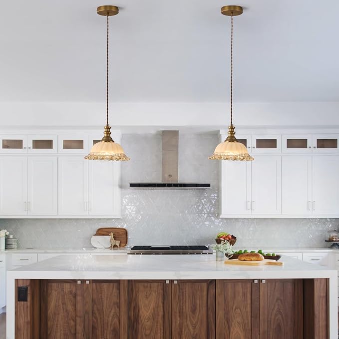 HDDFL Glass Pendant Lights Modern Pendant Lighting Fixtures Hanging Lamp for Kitchen Island Bedroom Dining Room Coffee Shop Hallway Brown and Brass 2 Pack