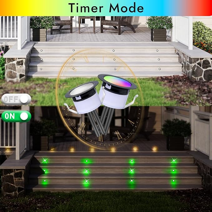 FVTLED LED Deck Lights Kit, 30pcs Φ1.22 WiFi Smart Phone Control Low Voltage Recessed RGBW Deck Lighting Waterproof Outdoor Yard Path Stair Decor, Black