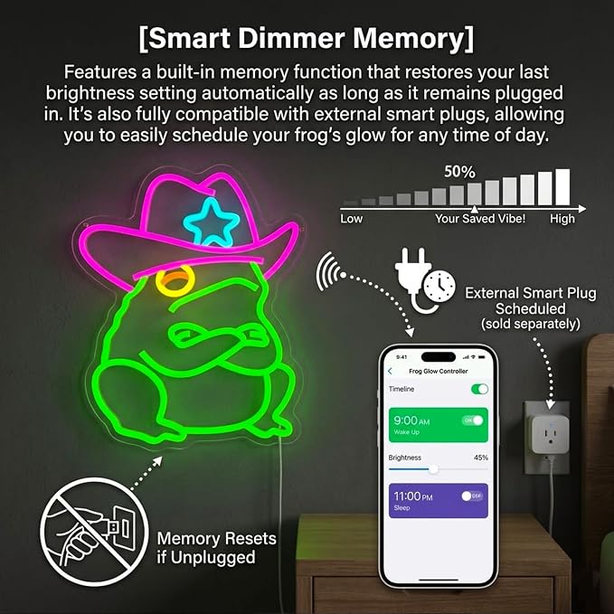 Cowboy Frog Neon Sign Green Toad LED Light Wall Decor for Man Cave Room | Dimmable Western Cowboy Toad Neon Sign Funny Decor for Frog and Toad Lover Gaming Room Bedroom Pub Bar Unique Gift Idea
