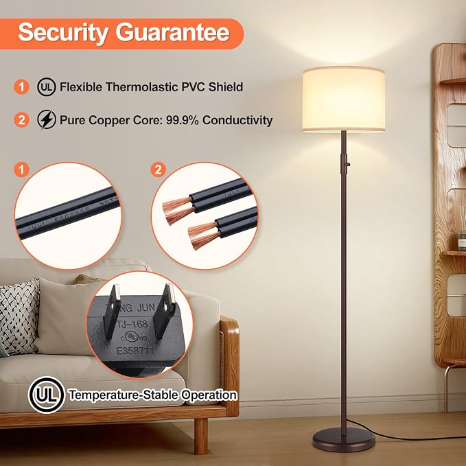【Upgraded】 Dimmable Floor Lamp, Modern Floor Lamps for Living Room, Standing Lamp with Linen Shade, Tall Lamp for Bedroom Office Dining Room- Brown