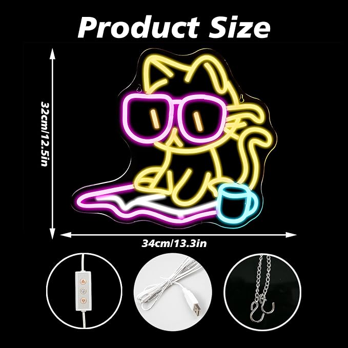 Cat Reading Book Neon Sign Wall Decor Reading Cat Neon Light Bedroom Wall Decor Suitable for Classroom Book Party Library Decoration Reading Room Bookish Decor Gift