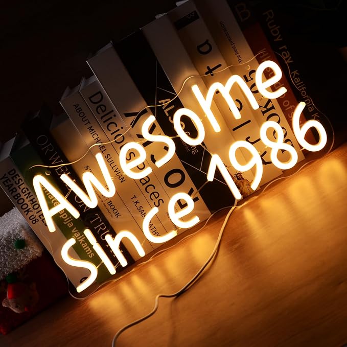 Awesome Since 1986 Neon Sign Happy 40 Years Old Birthday LED for Men Women | Warm White Forty Glowing Light for 40th Wedding Anniversary Party Decorations