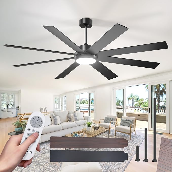 addlon 72 Inch Lagre Ceiling Fans with Lights and Remote Control,Black | Dimmable & 5CCT, Quiet 6-speed Reversible DC motor, Dual-Sided Blades, Bedroom, Covered Outdoor Spaces