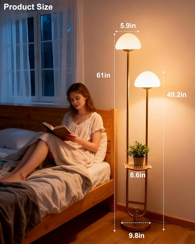 Lightdot 63IN Gold Dimmable Floor Lamp with Table Modern Mid Century Standing Lamps with Bulbs Included Unique Vintage Tall Floor Lamp with 5Lbs Heavy Base for Living Room/Sofa Beside/Corner Decor