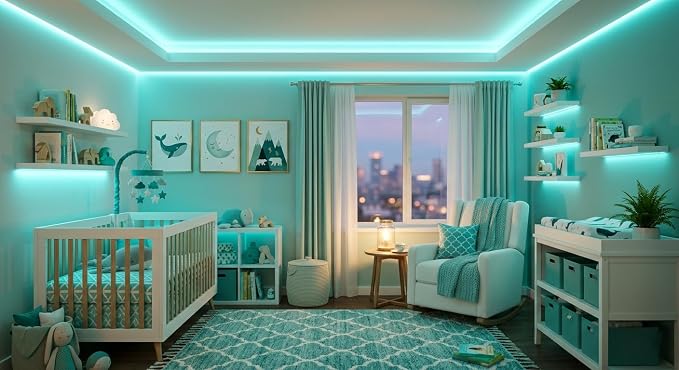Teal 10 Foot Led Lights Strip Indoor Rope Lights Easy DIY Cuttable Strip Lights for Room Bathroom Living Room Kitchen Ceiling Wall Vanity Mirror Decor
