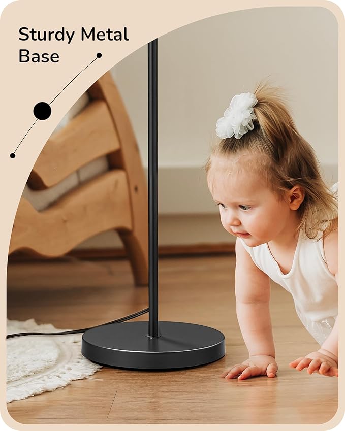 EDISHINE 64.7IN Floor Lamp with Remote, Dimmable & 5CCT, Modern Standing Lamp for Living Room, Foot Pedal Switch, Minimalist for Bedroom, Bulb Included, Black