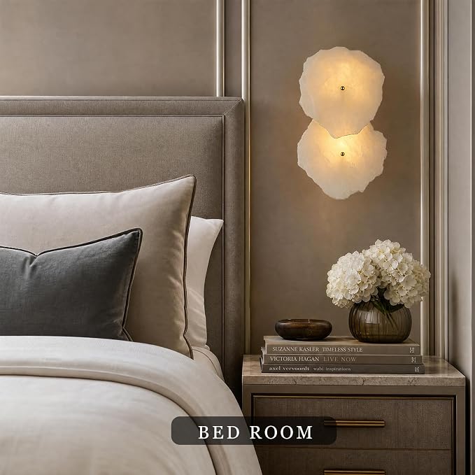 Alabaster Wall Sconce, 2-Light Natural Spanish Marble Wall Sconces, Brushed Gold Hardwired Indoor Wall Sconce with G9 Bulbs, Dimmable Irregular Modern Alabaster Light for Living Room, Bedroom(1 Pack)