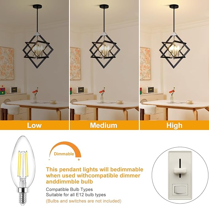 18" Modern Pendant Lights Kitchen Island, 4-Light Black + Brushed Nickel Farmhouse Pendant Light Fixtures, Industrial Hanging Pendant Lights for Kitchen Island Dining Room Hallway Foyer Entryway