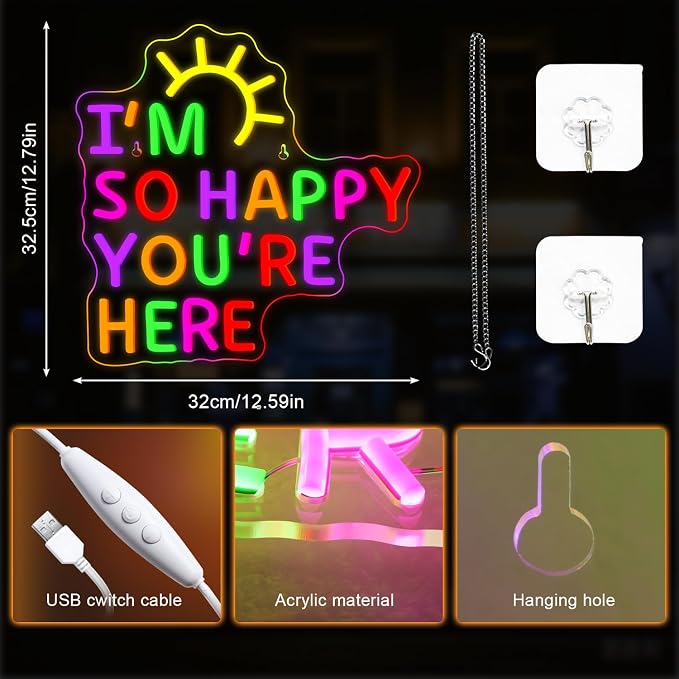 I Am So Happy You're Here Neon Sign Classroom Neon Signs for Wall Decor in Library Bookshelf LED Reading Light Up Signs for Classroom Reading Light Sign Bookish Decor Gifts for Teachers