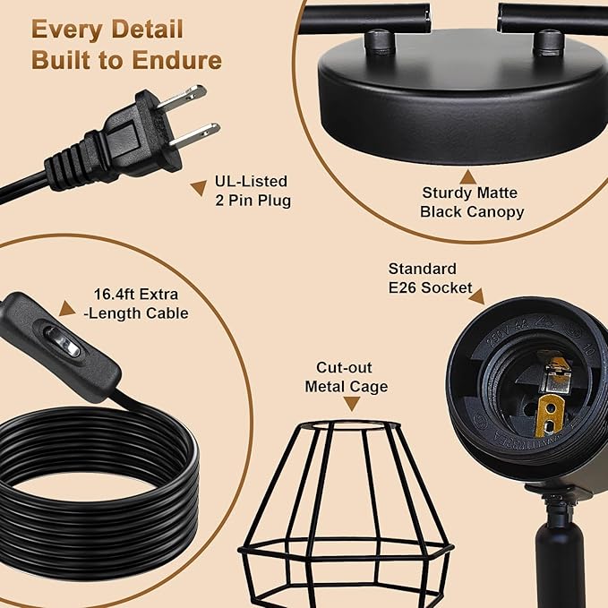 LTBLIGHT Plug in Track Lighting, 6-Light Rotatable Ceiling Light Fixture Black with 16.4ft Cord & On/Off Rocker Switch, Spotlight for Living Room Kitchen Bedroom, E26 Base