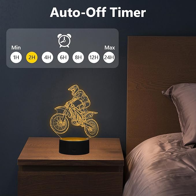 Dirt Bike Gift 3D Night Light, 16 Colors Illusion Night Lamp for Boys - Dirt Bike Themed Bedroom Lamps, Optical Illusion Lamp with Remote Control, Kids' Room Décor, Cool Gifts for Motorcycle Lovers