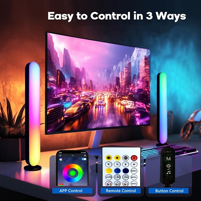 2pcs Smart LED Light, RGB Ambient Light Bars, Rhythm Lamp, Remote and APP Control, Music Sync Backlight for Gaming TV Bedroom, Desktop Lamp with Color Adjustable, timed Control