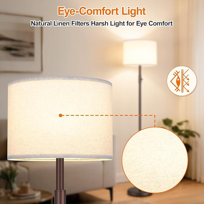 【Upgraded】 Dimmable Floor Lamp, Modern Floor Lamps for Living Room, Standing Lamp with Linen Shade, Tall Lamp for Bedroom Office Dining Room- Brown