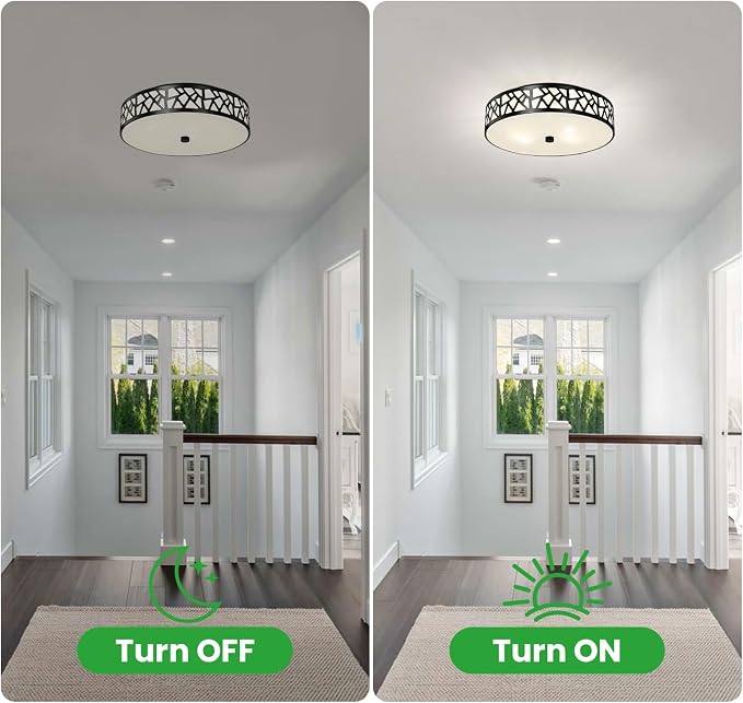 Black Flush Mount Ceiling Light, 3-Light Farmhouse Light Fixture with Frosted Glass Shade for Bedroom, Hallway, Kitchen, 16 Inch