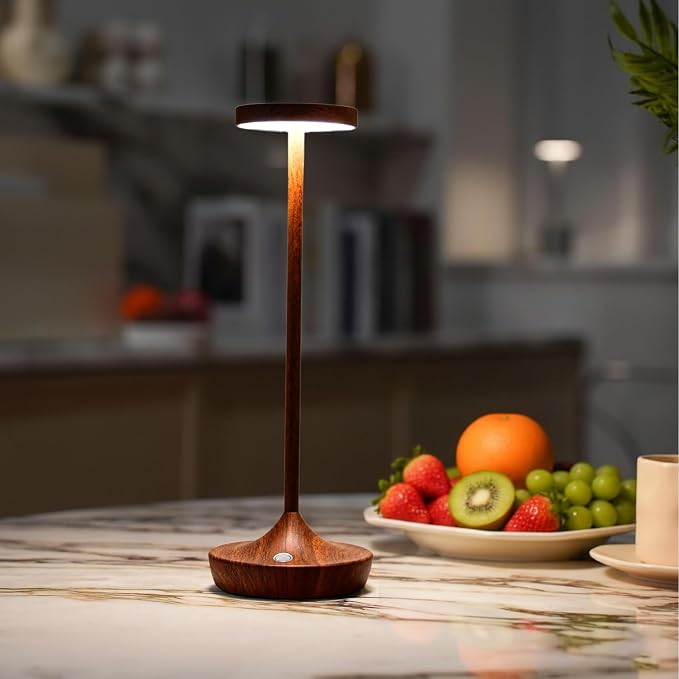 2 Pack Cordless Table Lamps, Rechargeable 6000mAh, 72H Runtime, Waterproof | Stepless Touch Dimming with 3 Color Modes & Memory Function, Portable for Outdoor/Patio/Restaurant. (Woodgrain)