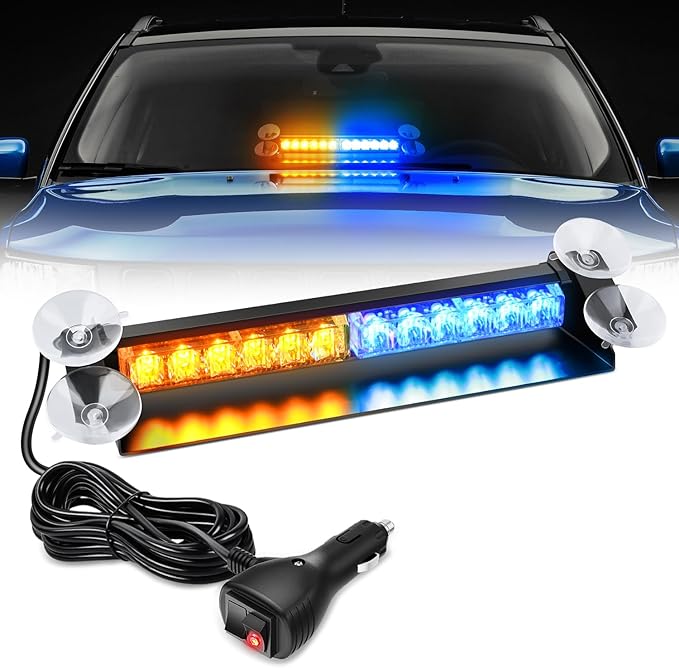 Nilight 12LED Traffic Advisor Strobe Light Bar Amber Blue Emergency Warning Hazard Safety Dash Front/Rear Windshield Flashing Lights for Cars Trucks Police Firefighter Plow Construction Vehicles