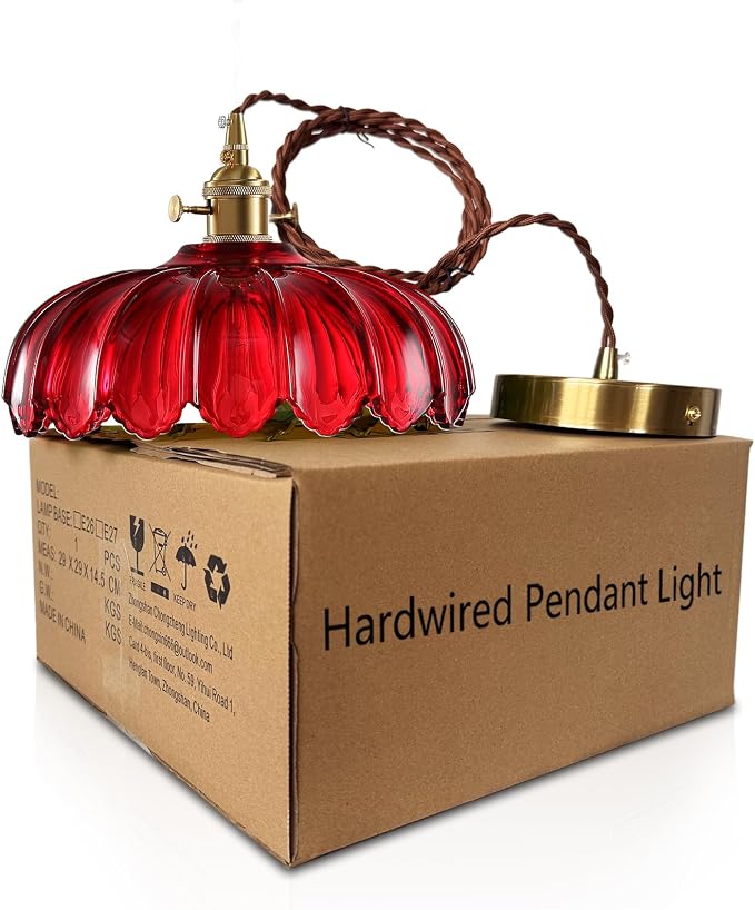 XZHGCEE Vintage Pendant Light Fixtures: Red Pendant Lights Kitchen Island, Glass Pendant Light, Modern Chandelier Pendant Red Light Fixture for Bedroom, Dining Room