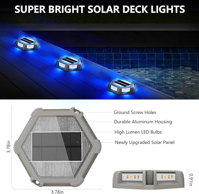 T-SUN Solar Driveway Lights Outdoor 24 Pack, Waterproof Deck Lights LED Blue Driveway Marker Light for Step Garden Sidewalk Stair Ground Pathway