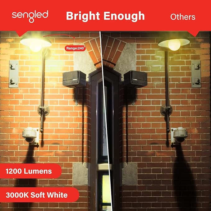 Sengled Dusk to Dawn Light Bulbs Outdoor, A19 LED Sensor Bulbs 4 Pack, 3000K Soft White 1200 Lumens, 75W Equivalent 10.5W, E26 Base Automatic On/Off Photocell Light Bulbs for Porch and Garage