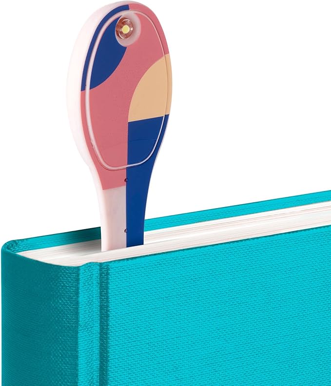 Gifts for Readers & Writers Book Light, Clip On Reading Light for Bed, 2in1 Flexilight & Bookmark, Small & Lightweight with a Soft Glow, 2 Batteries Included, Peachy Blocks