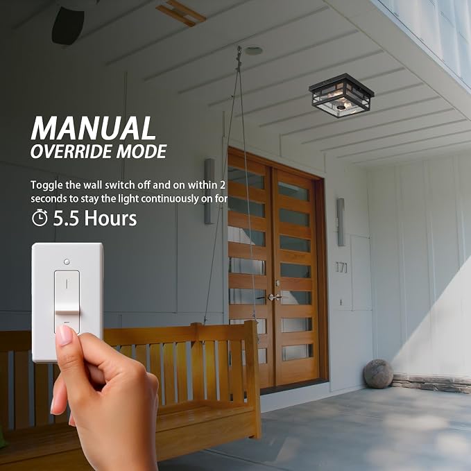 CALOKES Outdoor Flush Mount Motion Sensor Ceiling Light - Timeless Industrial Design with Seeded Clear Glass for Your Porch, Driveway, Covered Patio, Farmhouse, and Entryway